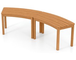 KOMFOTTEU Houten tuinbank, set van 2, gebogen weerbestendige bank, houten bank zonder rugleuning, balkonbank van acaciahout met lattenzittingen, parkbank voor tuin, balkon, terras, naturel
