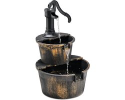 KOMFOTTEU Houten Tuinfontein, Decoratieve Fontein met Waterpomp, Vatenfontein Waterval, Houten Fontein Houten Emmer Decoratie, Waterpartij voor Tuin, Gazon, Terras & Achtertuin