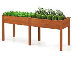 KOMFOTTEU Houten verhoogde plantenbak met 8 afwateringsgaten, verhoogde tuinbak met scheidingswand, kruidenbak voor op het balkon, plantenbak van dennenhout voor groenten, bloemen en fruit, 184 x 58 x 77 cm (geel)