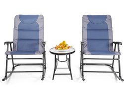 KOMFOTTEU Inklapbare schommelstoelset met bijzettafel, moderne outdoor tuinmeubelset met antislip voetkussens, 2 schommelstoelen voor tuin, balkon, terras en binnenplaats (blauw)
