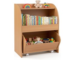 KOMFOTTEU Kinderkast 4 vakken – houten boekenrek met afgeronde hoeken – opbergrek voor kinderkamer en speelkamer – 57,5 x 26,5 x 59 cm