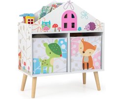 KOMFOTTEU Kinderrek, kinderboekenkast met 2 stoffen laden en 4 bovenste vakken, speelgoedrek voor kinderkamer en speelkamer, 62 x 30 x 72 cm