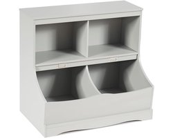 KOMFOTTEU Kinderrek met 2 vakken & 2 opbergboxen, speelgoedrek van hout, opbergrek voor speelgoed en boeken, boekenrek, 67 x 40 x 62 cm (Grijs)