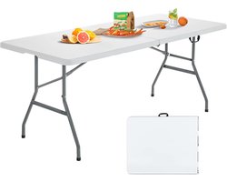 KOMFOTTEU Klaptafel voor buiten, rechthoekige tafel van HDPE met antislip voeten, frame van metaal, ruimtebesparende klaptafel met handgreep, voor tuin, terras
