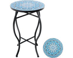 KOMFOTTEU Mozaïek bijzettafel, Ø 35 cm ronde tuintafel met metalen frame, bloemenrek met mozaïekplaat, retro mozaïektafel voor balkon en terras