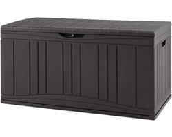 KOMFOTTEU Opbergdoos voor de tuin, inhoud 300 l, buitenkist van hars met deksel en slotgat, waterdichte container voor terras, 114 x 55 x 61 cm (bruin)