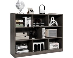 KOMFOTTEU Open boekenkast, boekenkast, 3 niveaus, staand rek, opbergkast met 8 dobbelstenen, kantoorrek, kubusrek, hout, staande kast, woonkamerkast voor boeken, speelgoed (donkergrijs)