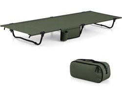 KOMFOTTEU Opvouwbaar campingbed 193 × 70 cm, campingbed met zijvak en draagtas, draagbaar opvouwbaar bed tot 150 kg, campingligbed voor buiten, kamperen, reizen (groen)