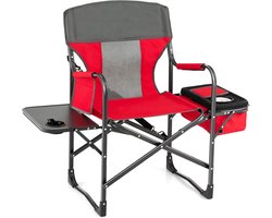 KOMFOTTEU Opvouwbare campingstoel met bijzettafel en geïsoleerde tas, draagvermogen 180 kg, draagbare regisseursstoel met zijvak en gewatteerde armleuningen voor kamperen, picknicken en vissen (rood)