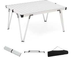 KOMFOTTEU Opvouwbare en draagbare tuintafel met opbergtas, campingtafel met aluminium plaat, outdoortafel voor picknick, feest, BBQ, strand, balkon (zilver)