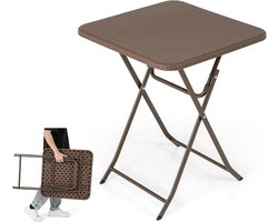 KOMFOTTEU Opvouwbare picknicktafel voor 2 personen, met HDPE-blad, vierkante terrastafel met rotantextuur, metalen frame, geen montage, voor binnen en buiten