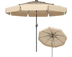 KOMFOTTEU Parasol 300 cm - met 32 ledlampen - met volant - 3-ademend parapludoek - stokparasol - 30° kantelbaar - tuinparasol - voor tuin, strand, balkon