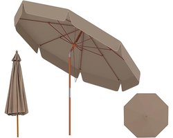 KOMFOTTEU Parasol 300 cm - met volant - Beukenhouten - stokparasol - 30° kantelbaar - tuinparasol - 8 glasvezel baleinen - voor tuin, strand, balkon