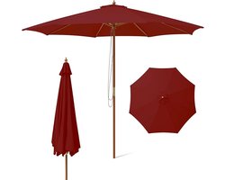 KOMFOTTEU Parasol 300 cm - tuinparasol - met houten paal - inklapbare stokparasol - Strandparasol - Balkon parasol