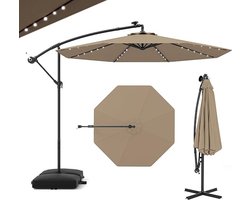 KOMFOTTEU Parasol 300 cm - zweefparasol Solar LED - met zandzakken - met verlichting - draaibaar - kantelbaar - tuinparasol - voor tuinen en balkons