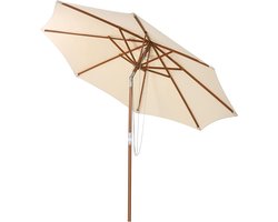 KOMFOTTEU Parasol 300cm - knikbaar - Houten paraplustok -tuinparasol - stokparasol - strandparasol - voor tuin, strand, balkon