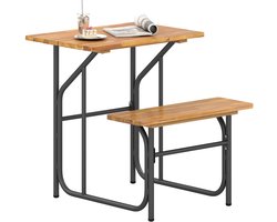 KOMFOTTEU picknicktafel bank voor 1 persoon, set eettafel en bank van acaciahout met robuuste metalen structuur, voor terras, veranda, tuin, achtertuin