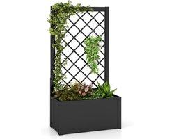 KOMFOTTEU Plantenbak met klimrek, metalen plantenbak, balkonbak voor klimplanten, groenten en kruiden, verhoogde plantenbak met zichtbescherming, bloembak, 63 x 31 x 112 cm