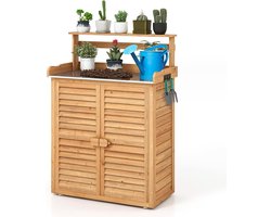 KOMFOTTEU Plantentafel met onderkast, tuintafel met verzinkt werkblad en afneembaar rek, tuintafel met opbergruimte, tuinkast voor tuin, balkon, terras, 87 x 45 x 120 cm