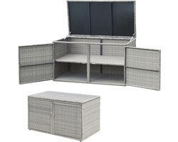 KOMFOTTEU Rotan opbergbox, opbergkist met dubbele deuren en deksel, 2 verdiepingen tuinkast, duurzame opbergdoos, opbergbox voor tuin, binnenplaats, grijs