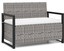 KOMFOTTEU Rotan tuinbank, kistbank met 150 liter opbergruimte, zitbank voor buiten met kussens, balkonbank voor 2 personen, terrasbank met rugleuning en armleuningen, buitenbank 360 kg belastbaar, 117 x