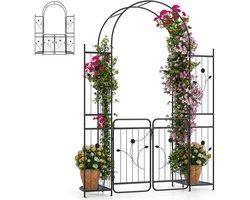 KOMFOTTEU Rozenboog, stevige metalen tuinboog met klimrek en 2 plantenbakken, klimboog, trouw- en gazonboog, 163 x 50 x 220 cm