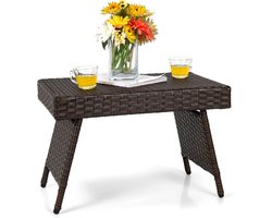 KOMFOTTEU Salontafel van rotan, klaptafel met stalen frame en verstelbare poten, lage tafel voor terras, tuin, bij het zwembad, 60 x 40 x 40 cm