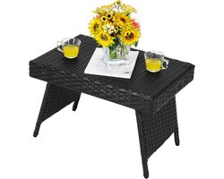 KOMFOTTEU Salontafel van rotan, klaptafel met stalen frame en verstelbare poten, lage tafel voor terras, tuin, bij het zwembad, 60 x 40 x 40 cm