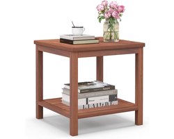 KOMFOTTEU Salontafel voor tuin, rechthoekige eindtafel, binnen en buiten, zijtafel van massief hout, voor tuin, balkon, terras, natuurlijke stijl (dubbel, acaciahout)