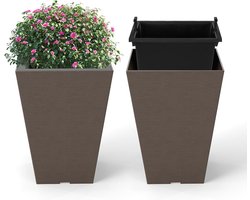 KOMFOTTEU Set van 2 bloembakken, plantenbakken van kunststof, bloempot met uitneembare binnenpot, weerbestendige plantenbakken, plantenpotten, sierpotten voor tuin, balkon, terras (25 x 25 x 35 cm)