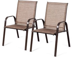 KOMFOTTEU Set van 2 tuinstoelen, balkonstoelen met armleuningen en hoge rugleuning, terrasstoelen met metalen frame, eetstoelen voor patio, terras