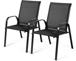 KOMFOTTEU Set van 2 tuinstoelen, balkonstoelen met armleuningen en hoge rugleuning, terrasstoelen met metalen frame, eetstoelen voor patio, terras