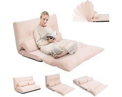 KOMFOTTEU Slaapbank met verstelbare rugleuning in 6 standen, slaapbank met 2 lendenkussens, opvouwbare slaapbank, voor woonkamer, slaapkamer, draagvermogen 150 kg, 108 x 180 x 18 cm