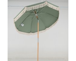 KOMFOTTEU Strandparasol - met kwastjes - parasol met houten paal - 30° kantelbar - terrasparasol Bohemian - met 8 baleinen - voor tuin en balkon