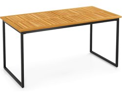 KOMFOTTEU Tuineettafel met gat voor parasol, eettafel van acaciahout voor 6 personen, 140 x 70 x 73 cm, voor binnen en buiten, binnenplaatstafel met metalen poten