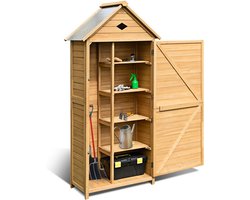 KOMFOTTEU Tuinhuis van hout, 80 x 35 x 176 cm, gereedschapsschuur met zadeldak, planken en slot, gereedschapsschuur weerbestendig, tuinkast, tuinhuisje, houten hut, tuinschuur voor terras en balkon