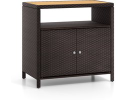 KOMFOTTEU Tuinkast, rotan buffetkast voor buiten, opbergkast met werkblad en plank, bijzetkast voor tuin, balkon en zwembad, 90 x 53 x 66 cm (bruin)