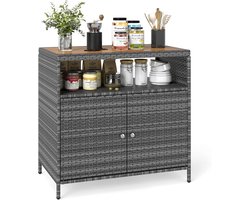 KOMFOTTEU Tuinkast rotan, opbergkast met breed acaciahouten oppervlak, keukenkast voor keuken, tuin, terras en patio, 90 x 53 x 86 cm