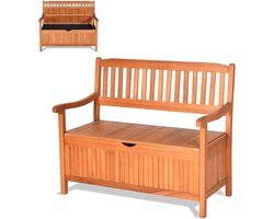 KOMFOTTEU Tuinkist van acaciahout, containerbank voor buiten, 2-zits, met rugleuning en armleuningen, opbergdoos met tas, 107 x 59 x 90 cm