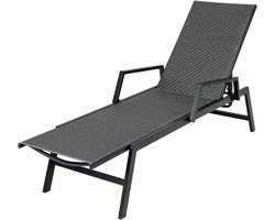 KOMFOTTEU Tuinligstoel van rotan, ligstoel voor buiten, ligstoel met rugleuning in 5 standen verstelbaar, frame van robuust metaal, voor strand, balkon, zwembad