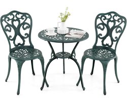 KOMFOTTEU Tuinmeubelset, 3-delig, jacht, bistroset met gat voor parasol, tafel met draagkracht 90 kg en 2 stoelen met draagkracht van 180 kg, meubels voor balkon, terras en terras (groen)