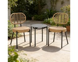 KOMFOTTEU Tuinmeubelset voor buiten, 3-delig, tuintafel en stoel, stoelen van PE-rotan, tafel van gehard glas, metalen frame, voor terras, balkon, terras
