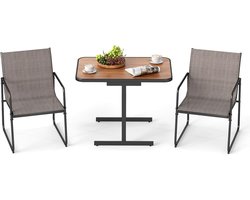 KOMFOTTEU Tuinmeubelset voor buiten, 3-delige set met 1 eettafel en 2 stoffen stoelen, ruimtebesparende bistroset voor balkon, terras en zwembad