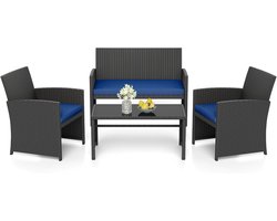KOMFOTTEU Tuinmeubelset voor buiten, polyrotan, 4-delig, 2-zitsbank, 2 stoelen, salontafel, glasplaat, voor 4 personen, tuinmeubelen voor terras, terras