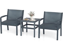 KOMFOTTEU Tuinset tuinmeubelset, balkonmeubelen, terrasmeubel, outdoor, weerbestendig, van PP, balkonset 2 personen, balkonmeubelset 3-delig, 2 stoelen en tafel, tuinzitgroep, meubelsets