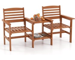 KOMFOTTEU tuinset voor 2 personen - tuinmeubelset hardhout - zitbank met bijzettafel en paraplugat - Tuinbank outdoor - bistroset voor balkon, tuin - 159,5 x 61,5 x 88 cm