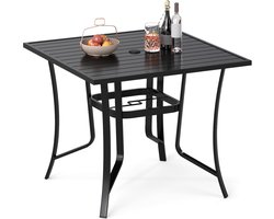 KOMFOTTEU Tuintafel, Buitentafel met Parasolgat van 4-6 cm, Vierkante Metalen Eettafel, Balkontafel met Antislip Voetjes, Terrastafel/Bijzettafel voor Terras & Tuin, 91x91x73 cm