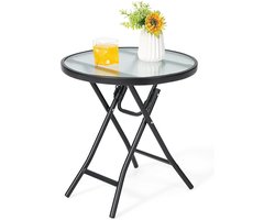 KOMFOTTEU Tuintafel, inklapbaar, bistrotafel met glasplaat en metalen frame, ronde zijtafel, voor balkon, terras (transparant, rond, φ46 x 47 cm (H))