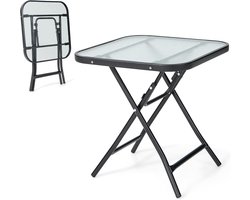KOMFOTTEU Tuintafel, inklapbaar, bistrotafel met glazen blad en metalen frame, ronde zijtafel, voor balkon, terras (vierkant, 46,5 x 46,5 x 47,5 cm (l x b x h)