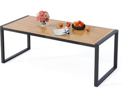 KOMFOTTEU Tuintafel met gat voor parasol, eettafel met 8 plaatsen, van acaciahout en metaal, rechthoekige tafel met verstelbare poten, voor buiten, balkon, binnenplaats, 200 x 90 x 75 cm